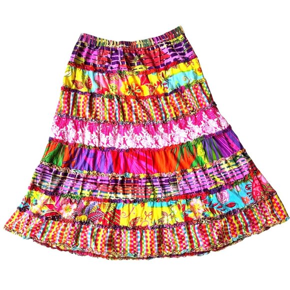 Sandy Starkman Dresses & Skirts - Vintage Sandy Starkman Skirt Small Multicolor Tiered Ruffle Hippie Festive READ